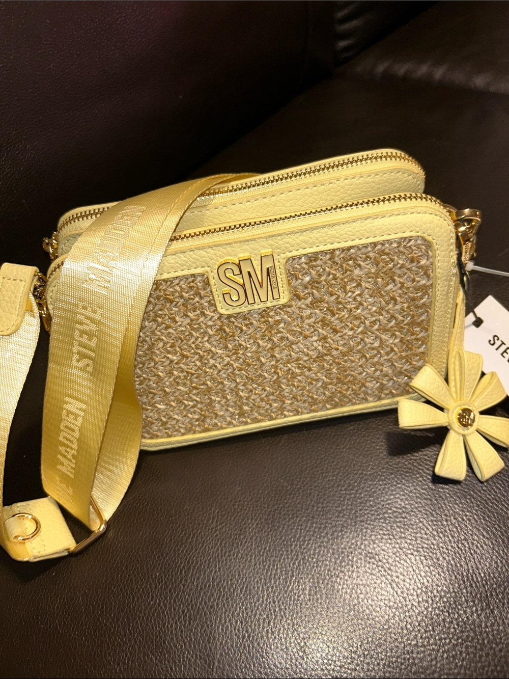 NWT Yellow Raffia Steve Madden Camera Bag